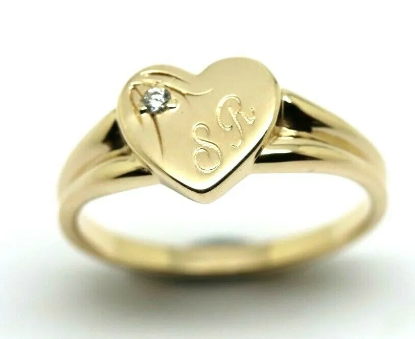 Size X 9ct Yellow, Rose or White Gold Heart Signet Ring 11mm heart   Engraving   Cubic zirconia