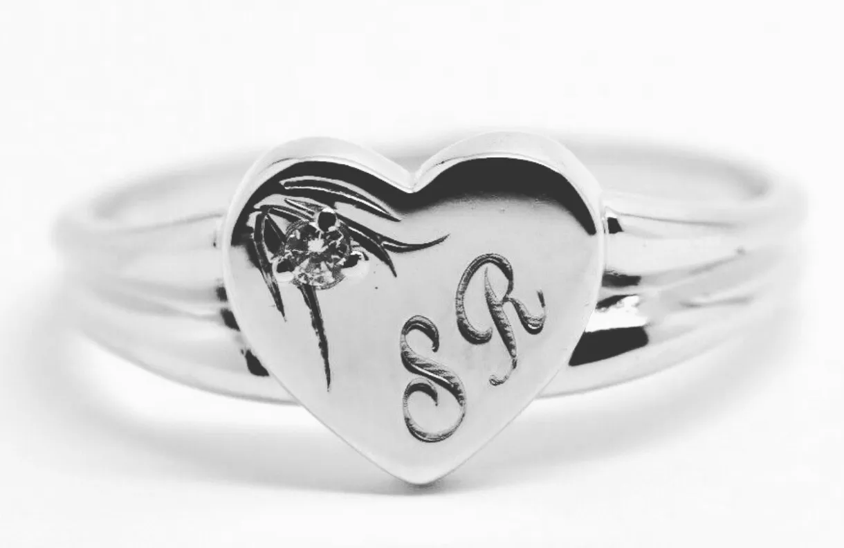 Size X 9ct Yellow, Rose or White Gold Heart Signet Ring 11mm heart   Engraving   Cubic zirconia