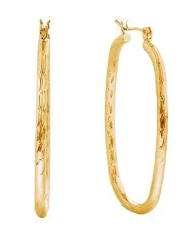 SJE310401 14K Textured Oval Hoop Earrings