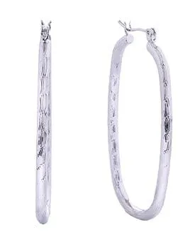 SJE310401 14K Textured Oval Hoop Earrings