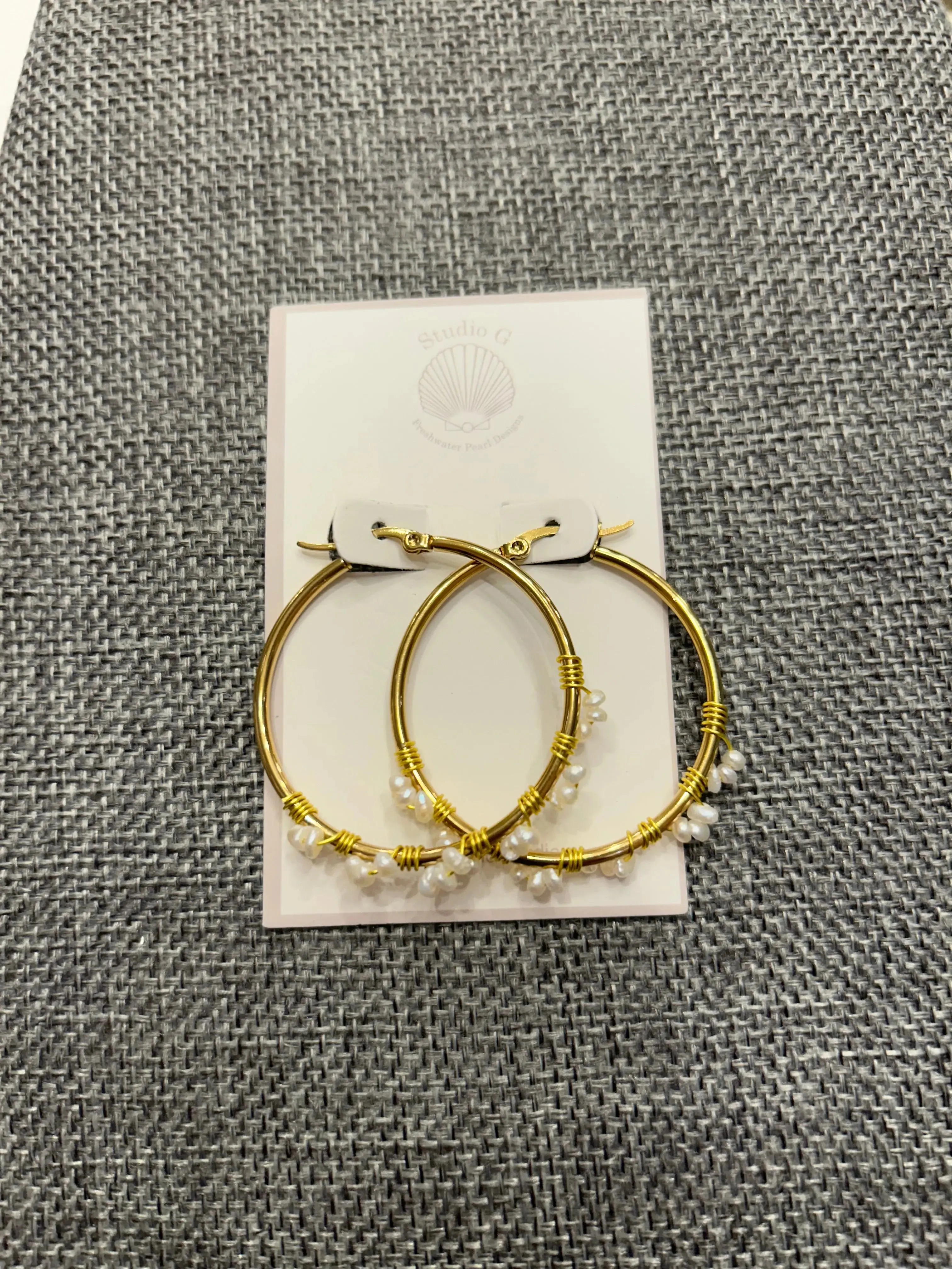 Small Pearl Cluster Hoop Earring