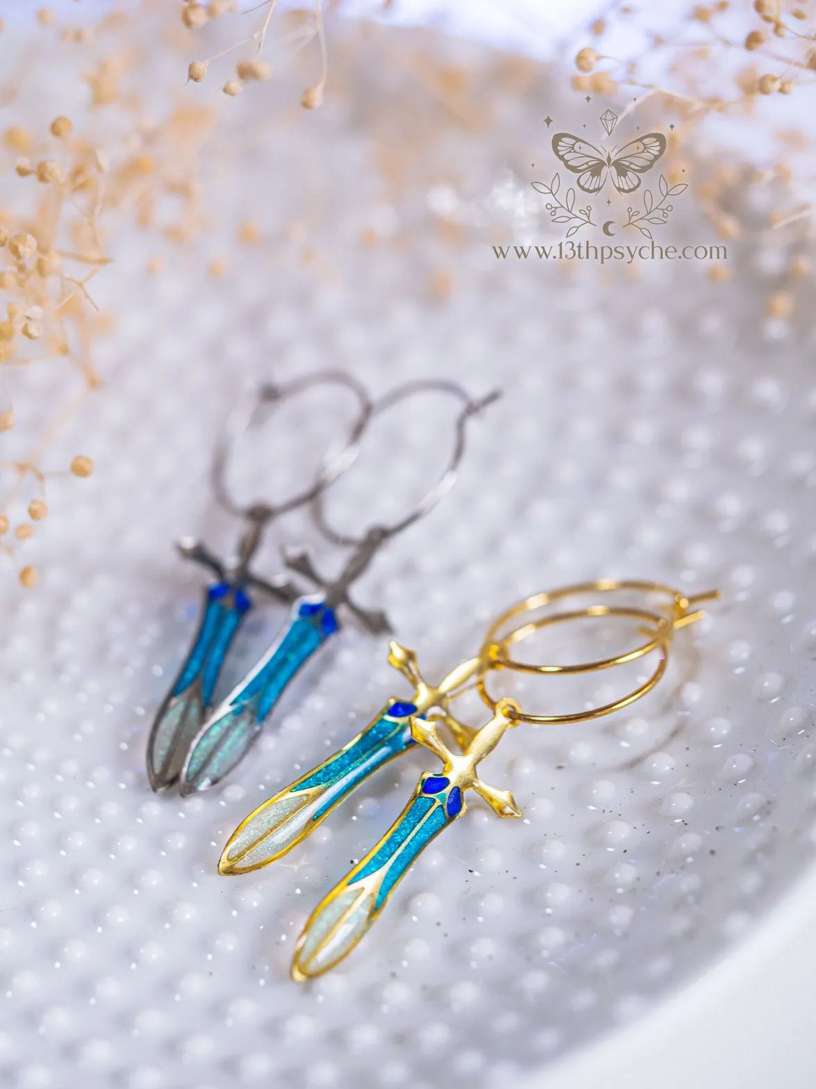 Stained glass inspired Sword hoop earrings