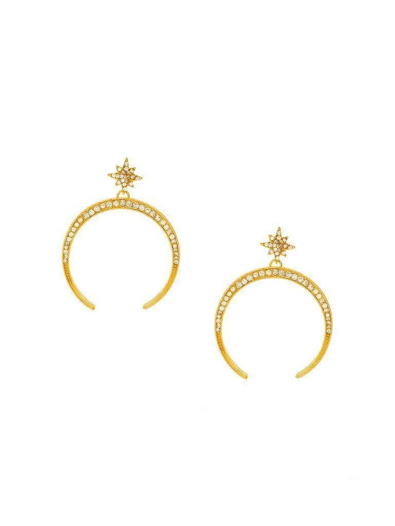 Star Detail Moon Design Drop Earrings