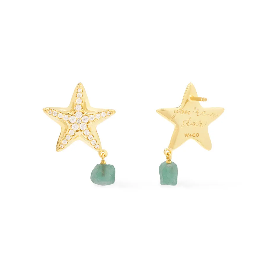 Starfish Aventurine Gold Earrings