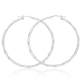 Sterling Silver 50mm Twisted Hoop Earrings