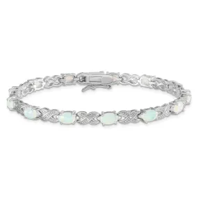 Sterling Silver 7inch Created Opal & Infinity Link 7" Bracelet