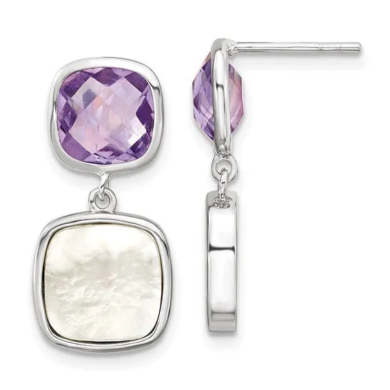 Sterling Silver Amethyst and Mother of Pearl Earrings