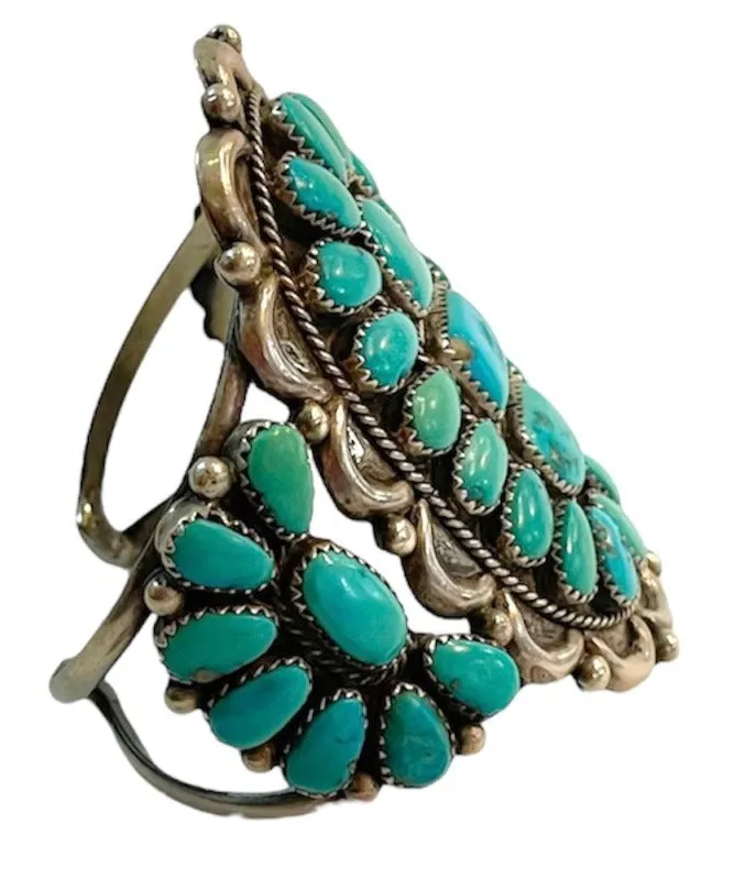 Sterling Silver and Morenci Turquoise Petit Point Cuff by J&E Wilson