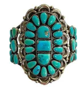 Sterling Silver and Morenci Turquoise Petit Point Cuff by J&E Wilson