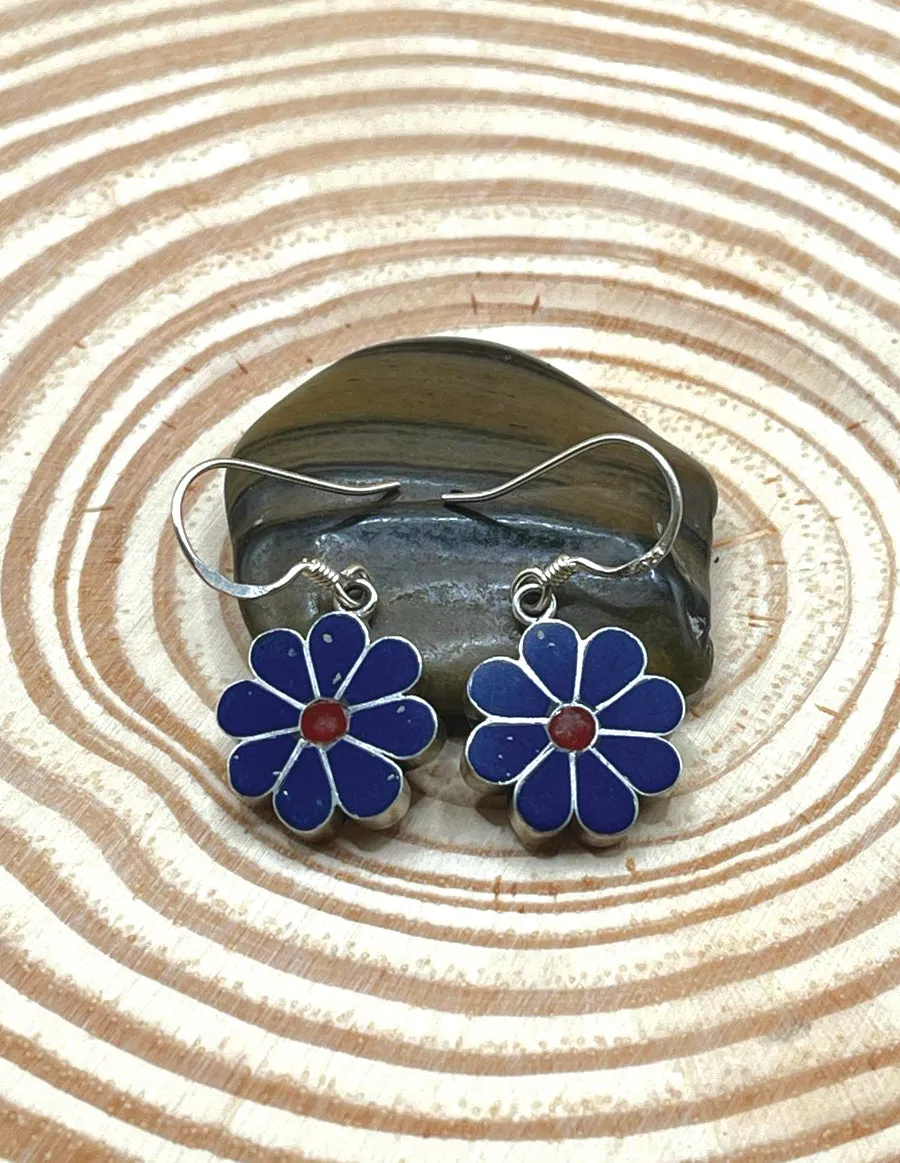 Sterling Silver Gemstone Tibetan Flower Earrings