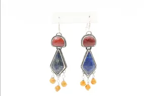 Sterling Silver Lapis Lazuli and Jasper Drop Earrings