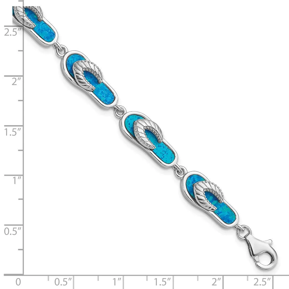 Sterling Silver Opal 7-inch Sandals Bracelet