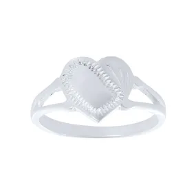 Sterling Silver Plain High Etch Heart Signet Ring