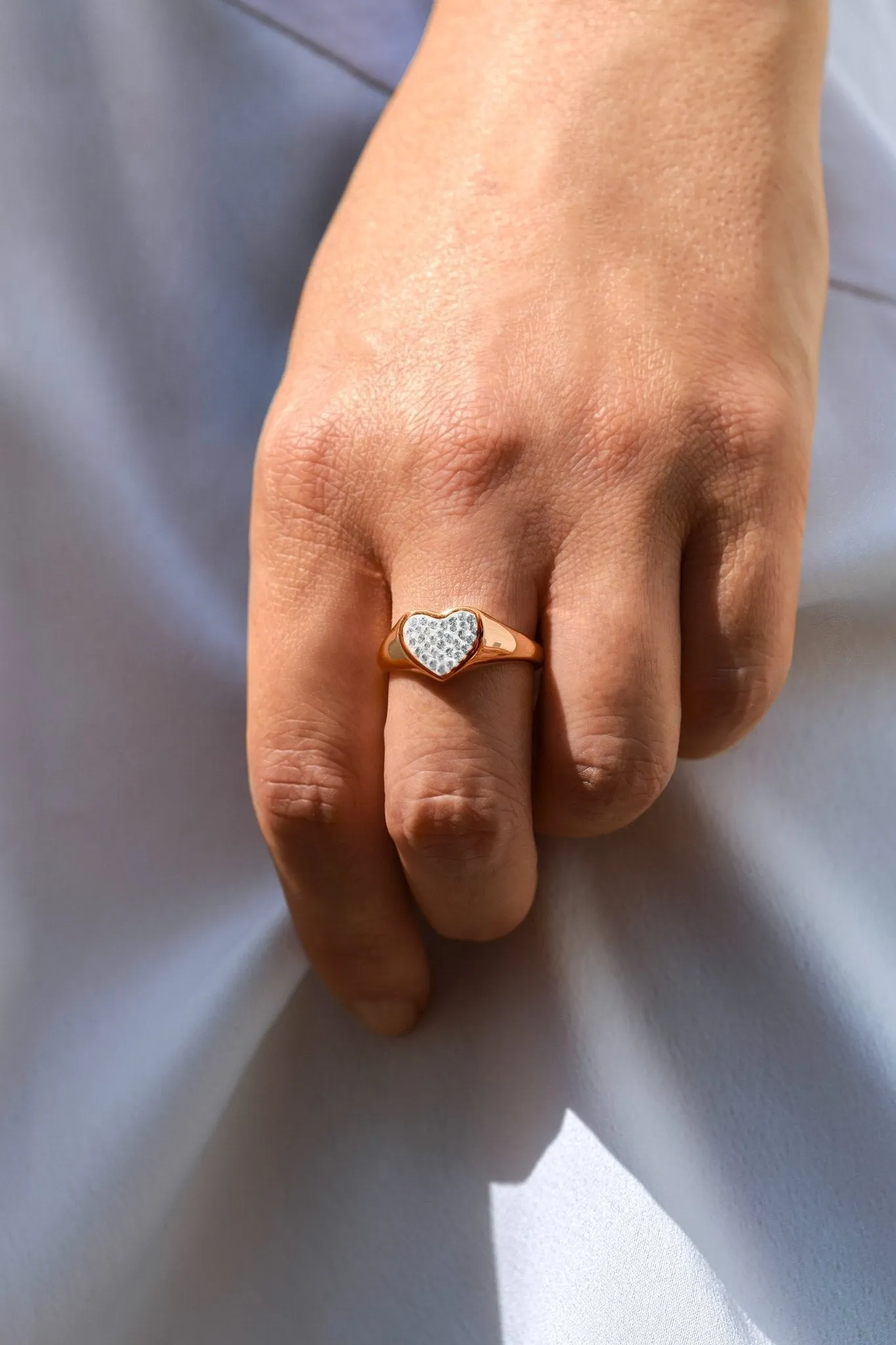 Sterling Silver Rose Gold Plated Crystal Heart Signet Ring