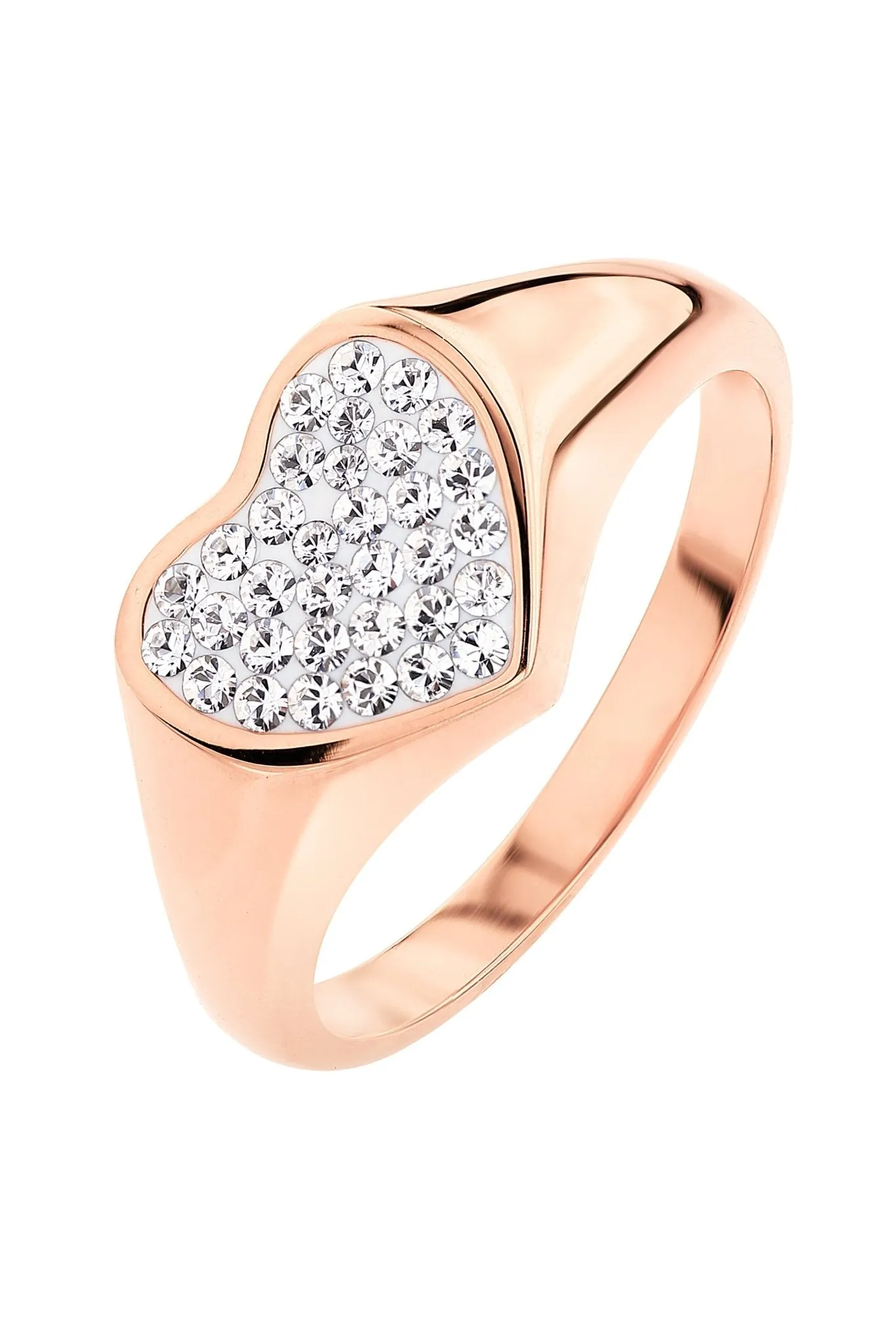 Sterling Silver Rose Gold Plated Crystal Heart Signet Ring