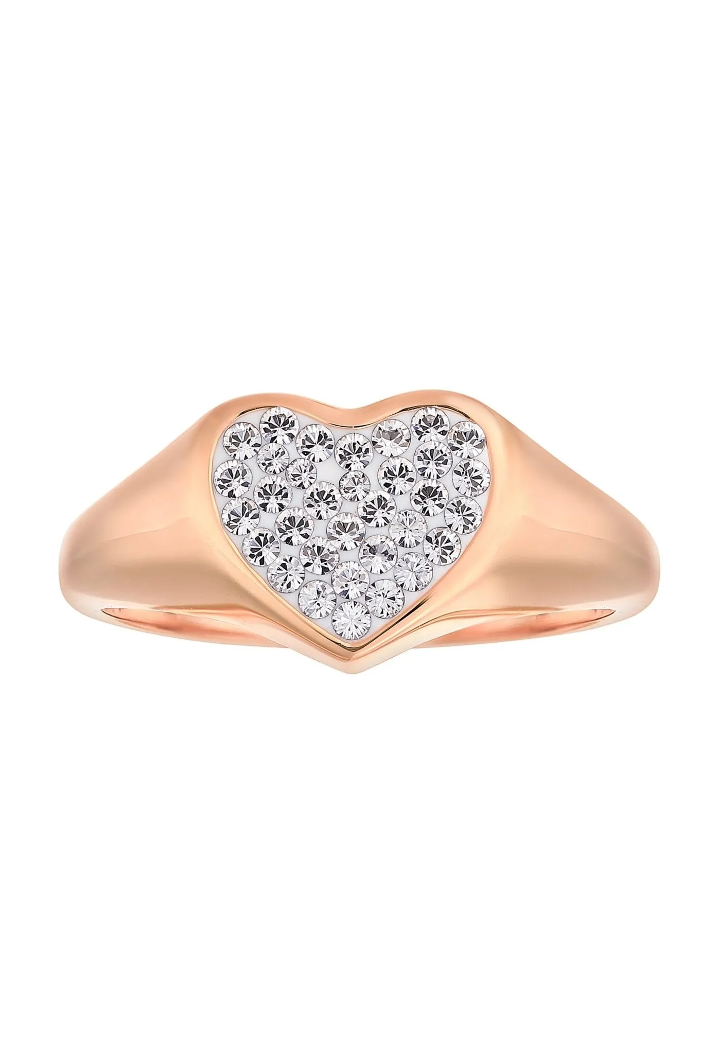 Sterling Silver Rose Gold Plated Crystal Heart Signet Ring