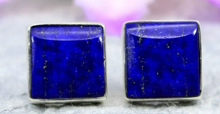 Sterling Silver Square Lapis Lazuli Gemstone Studs