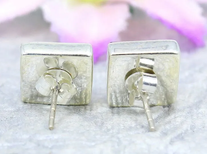 Sterling Silver Square Lapis Lazuli Gemstone Studs