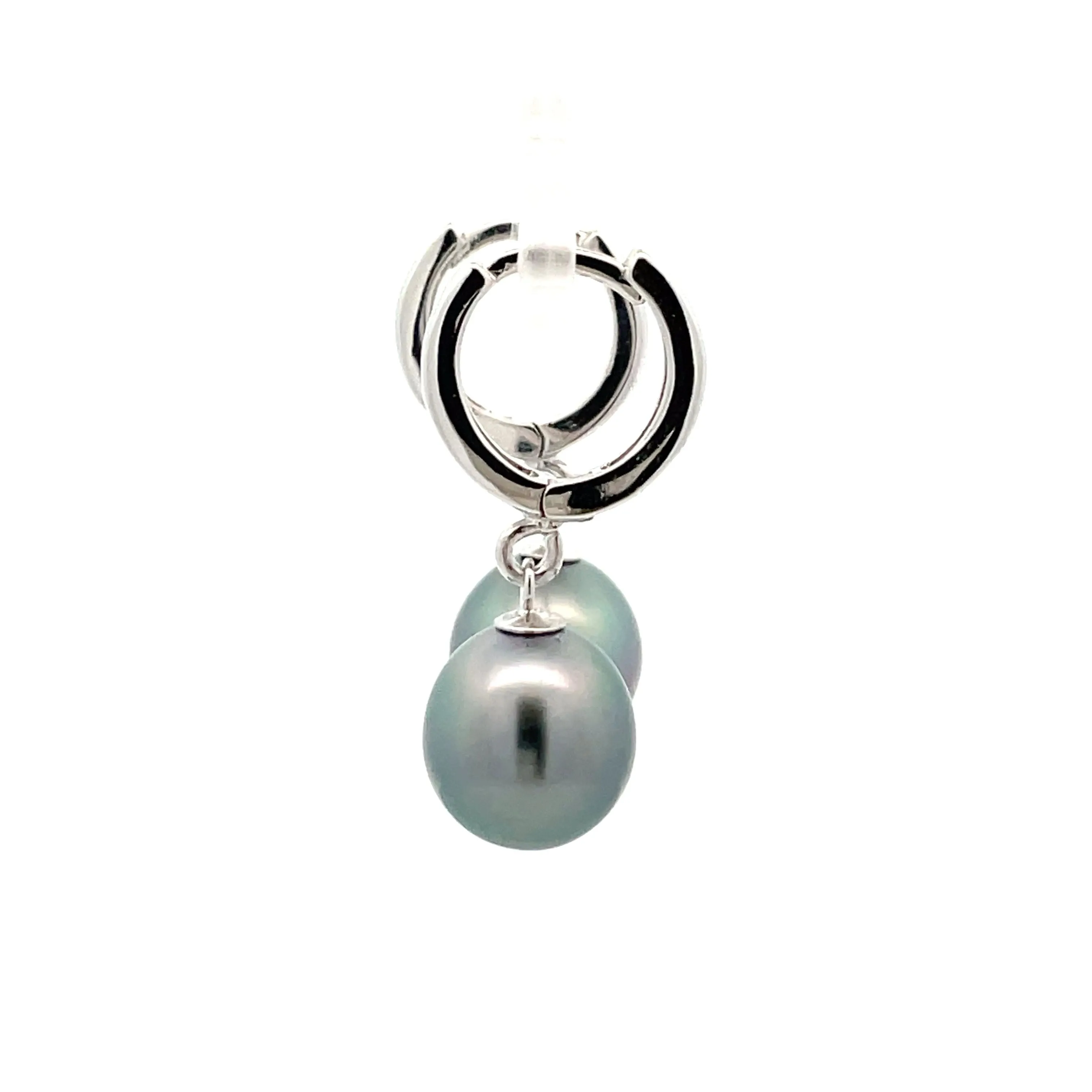 Sterling Silver Tahitian Cultured 10 -11mm Pearl Huggie Earrings