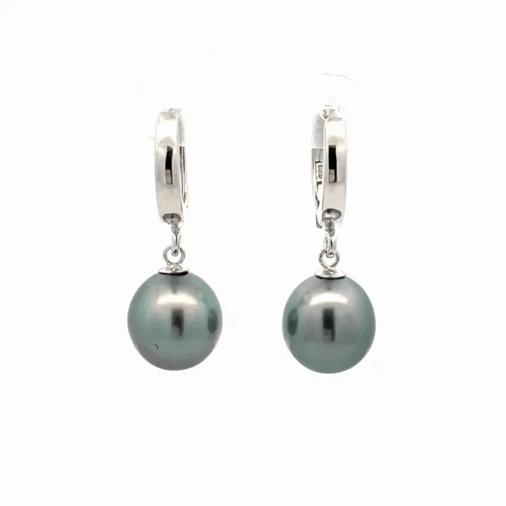 Sterling Silver Tahitian Cultured 10 -11mm Pearl Huggie Earrings