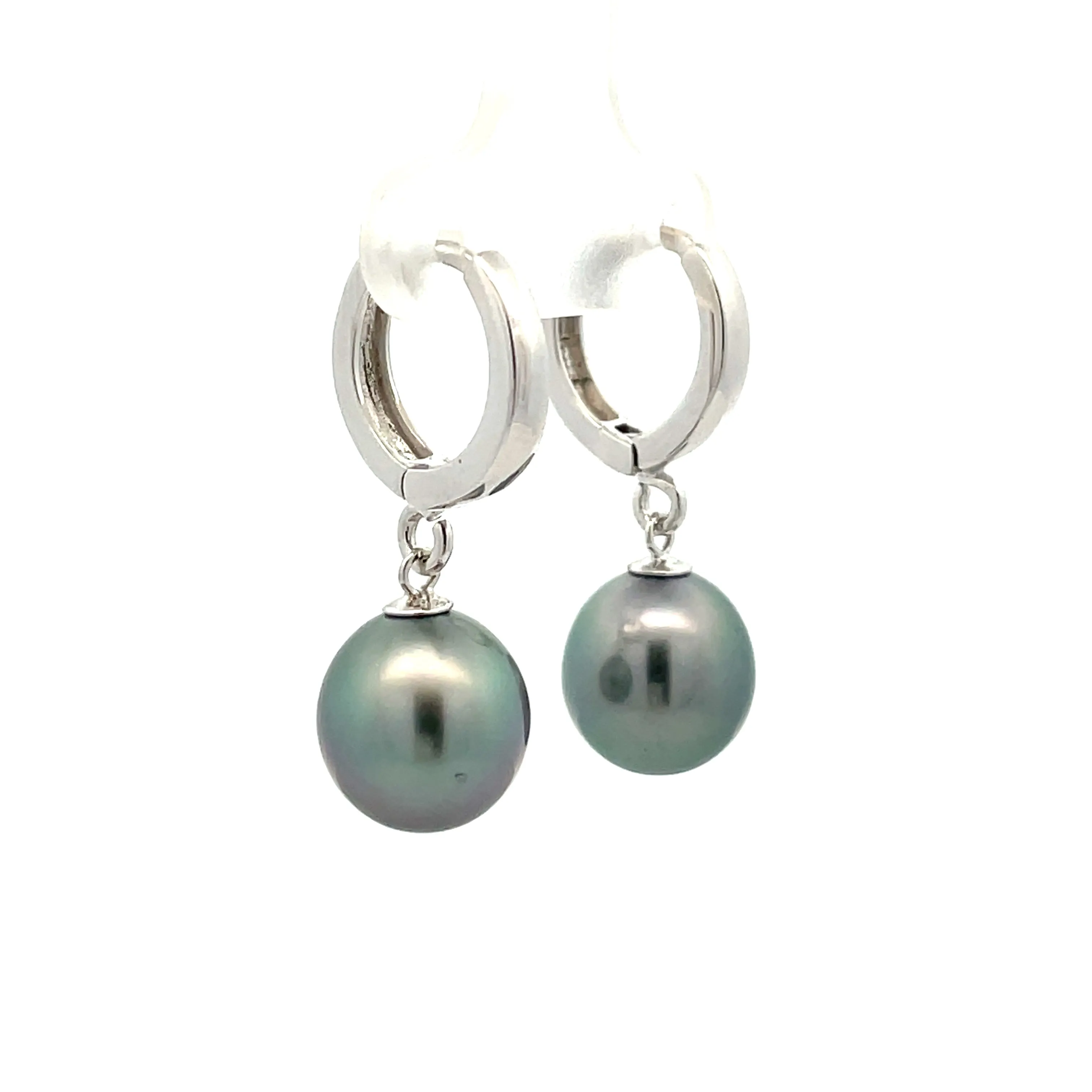 Sterling Silver Tahitian Cultured 10 -11mm Pearl Huggie Earrings