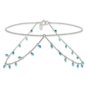 Sterling Silver Turquoise Double Chain Anklet Bracelet