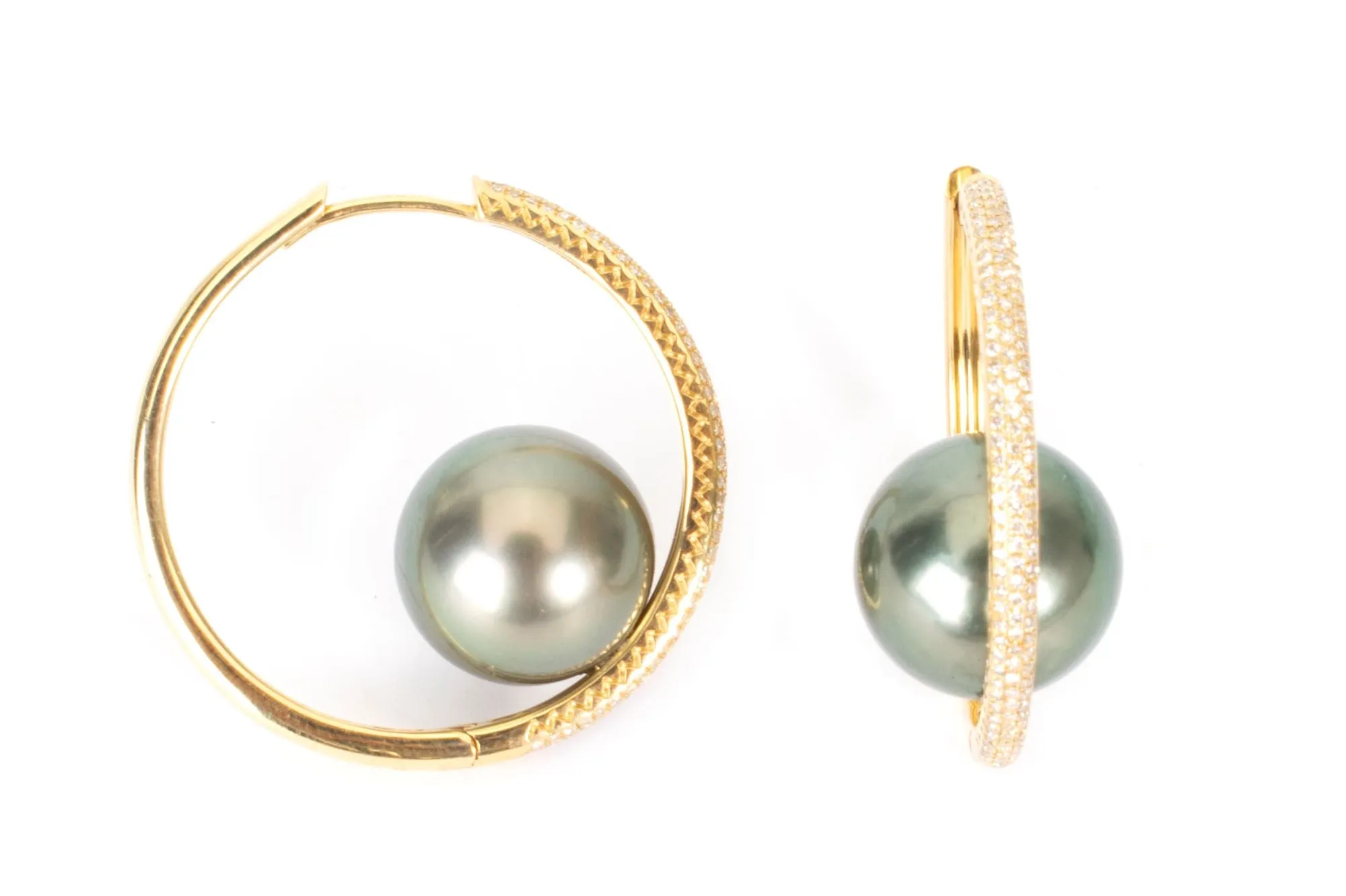 Tahitian Pearl Pave Diamond Orbit Hoop Earrings