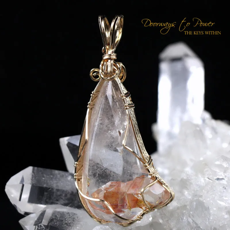 Tangerine Era of Light Lemurian Manifestation Quartz Pendant 14k