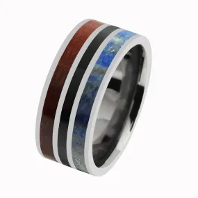 Tantalum with Lapis Lazuli and Koa Wood Wedding Ring Flat 10mm