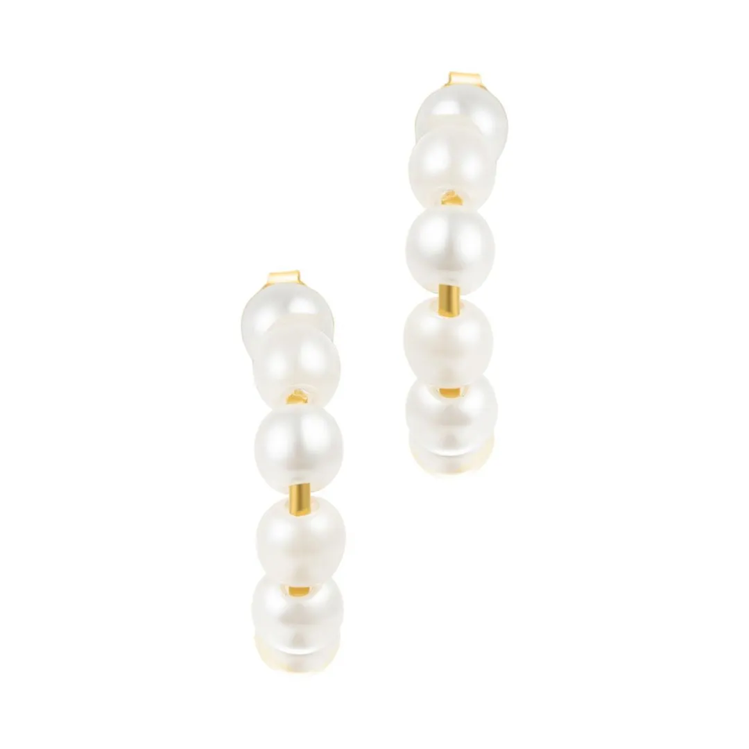 Tarnish Resistant 14k Gold Plated Pearl Huggie Hoops