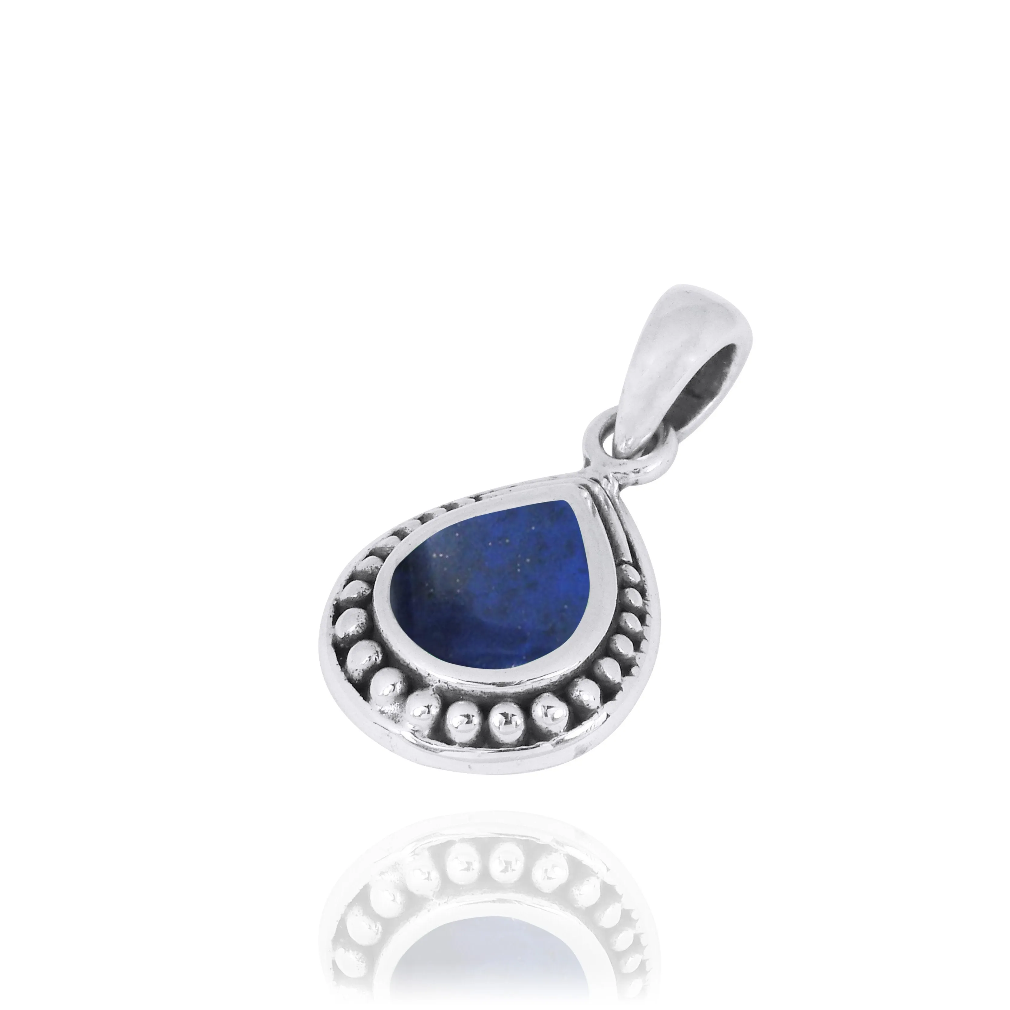 Teardrop Shaped Oxidized Silver Pendant with Lapis