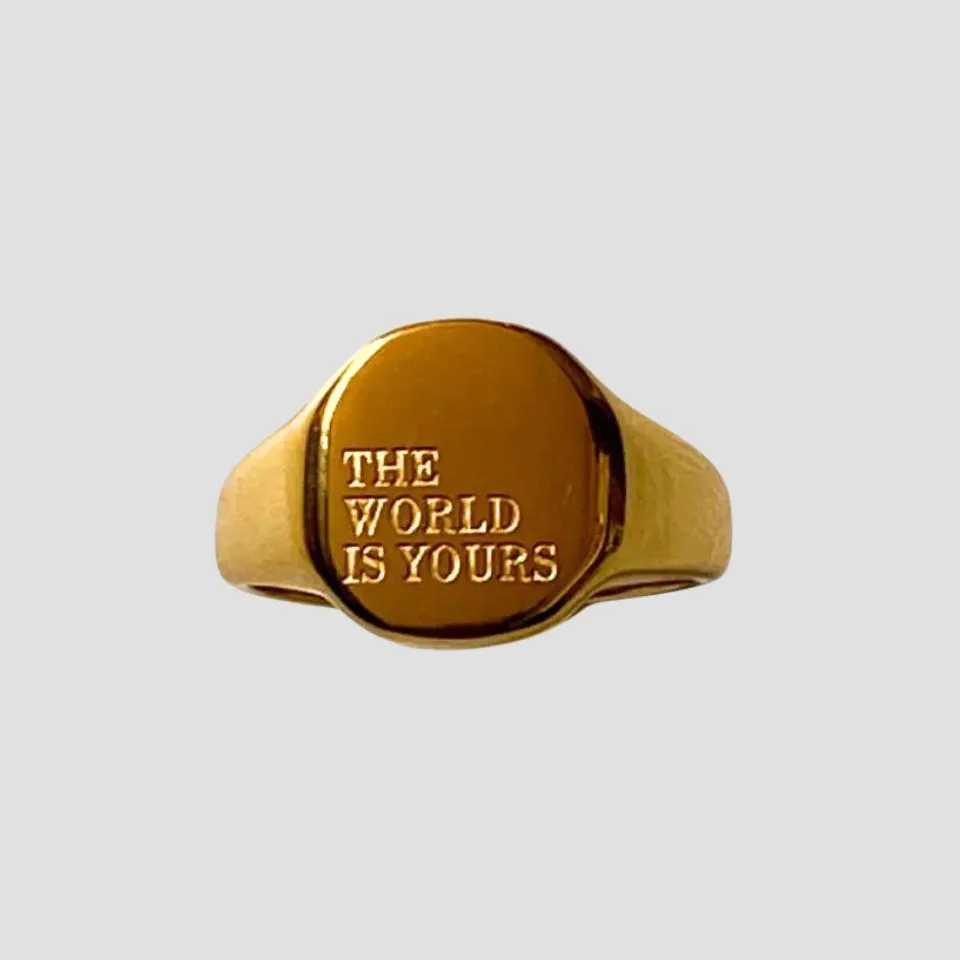 'The World Is Yours' Signet 18k Gold Ring