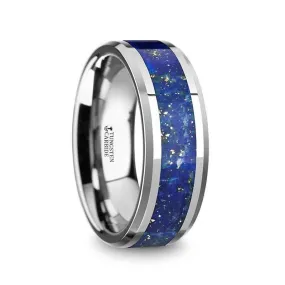 Thorsten OSIAS Tungsten Wedding Band with Blue Lapis Inlay & Beveled Edges - 8mm