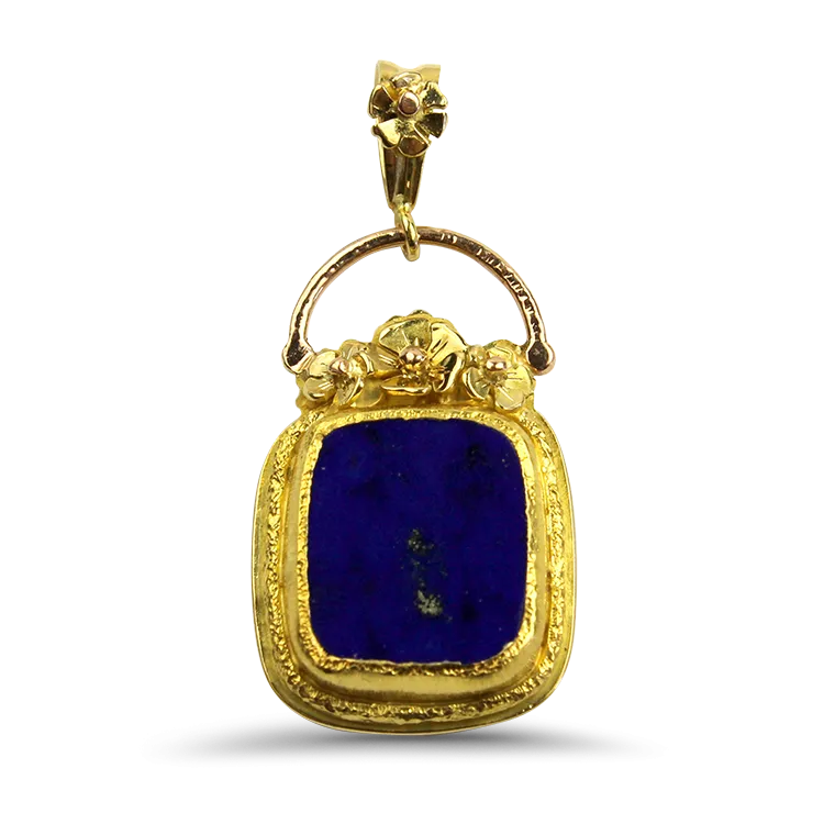 Tracy Johnson Estate 18/22k Yellow Gold Lapis Tablet Pendant