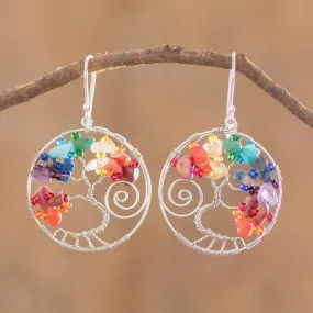 Tree of Life Themed Dangle Earrings With Beads and Gems - Crystal Tree of Life | NOVICA