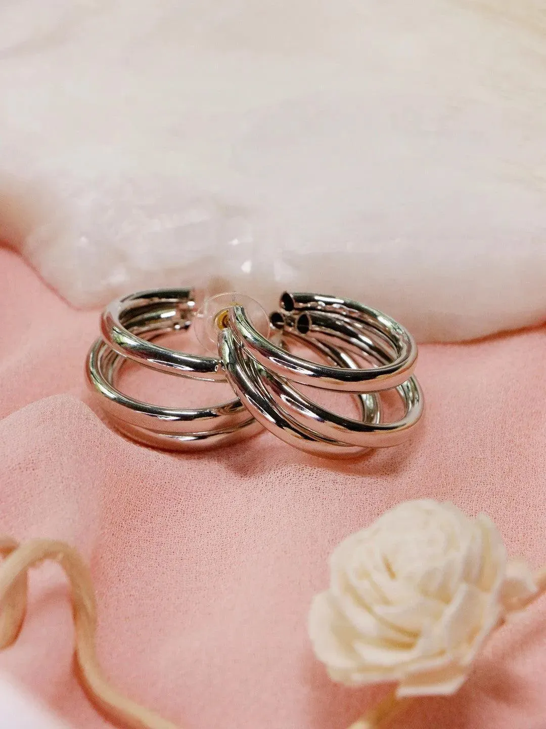 Triple Hoop Earrings Silver