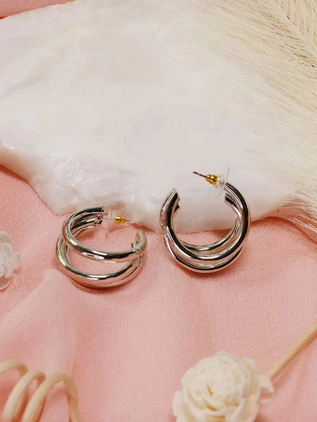 Triple Hoop Earrings Silver