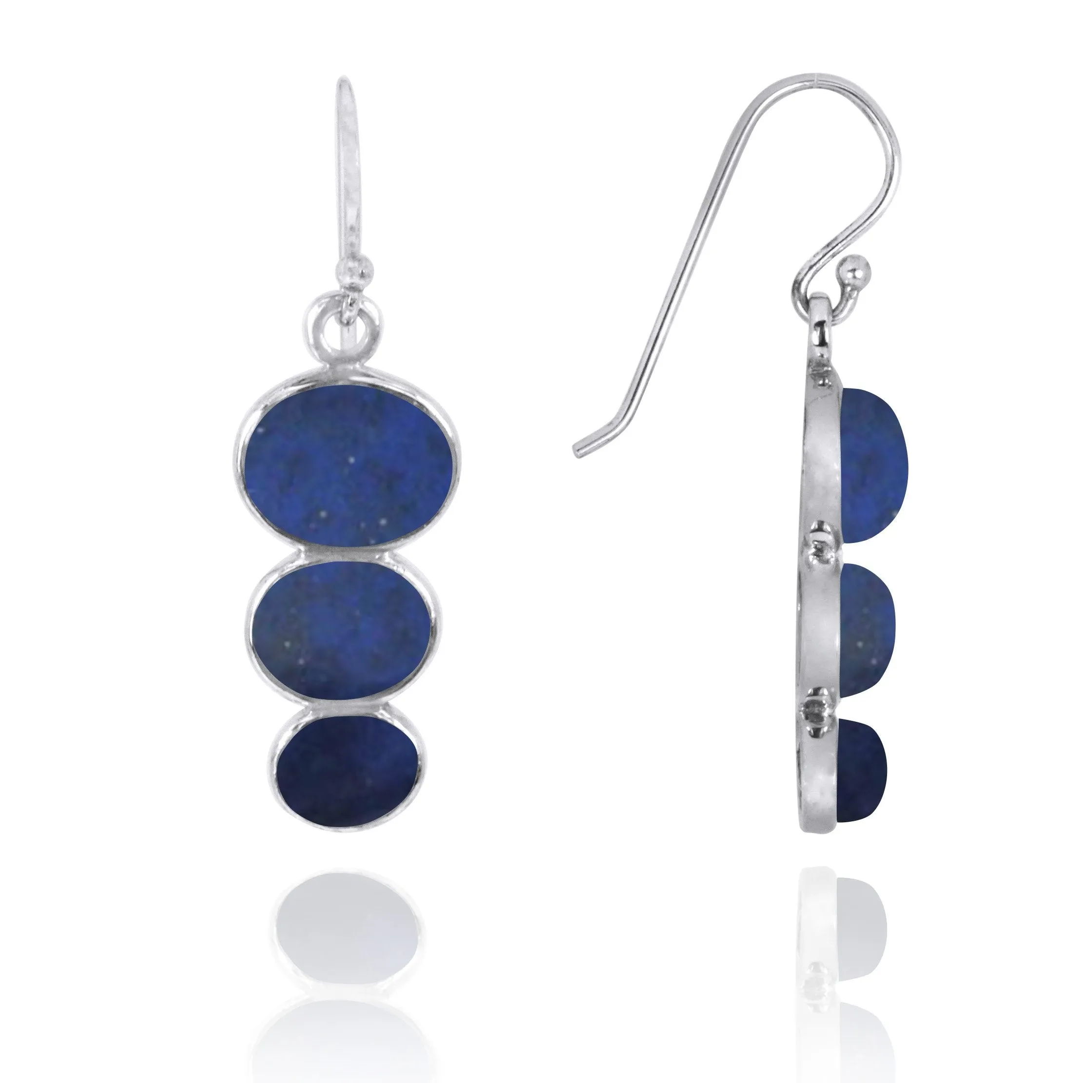 Triple Oval Lapis Sterling Silver Drop Earrings