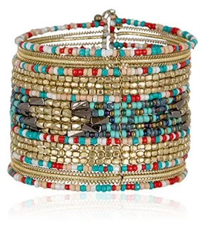 Turquoise and Red Beaded Cuff Bracelet