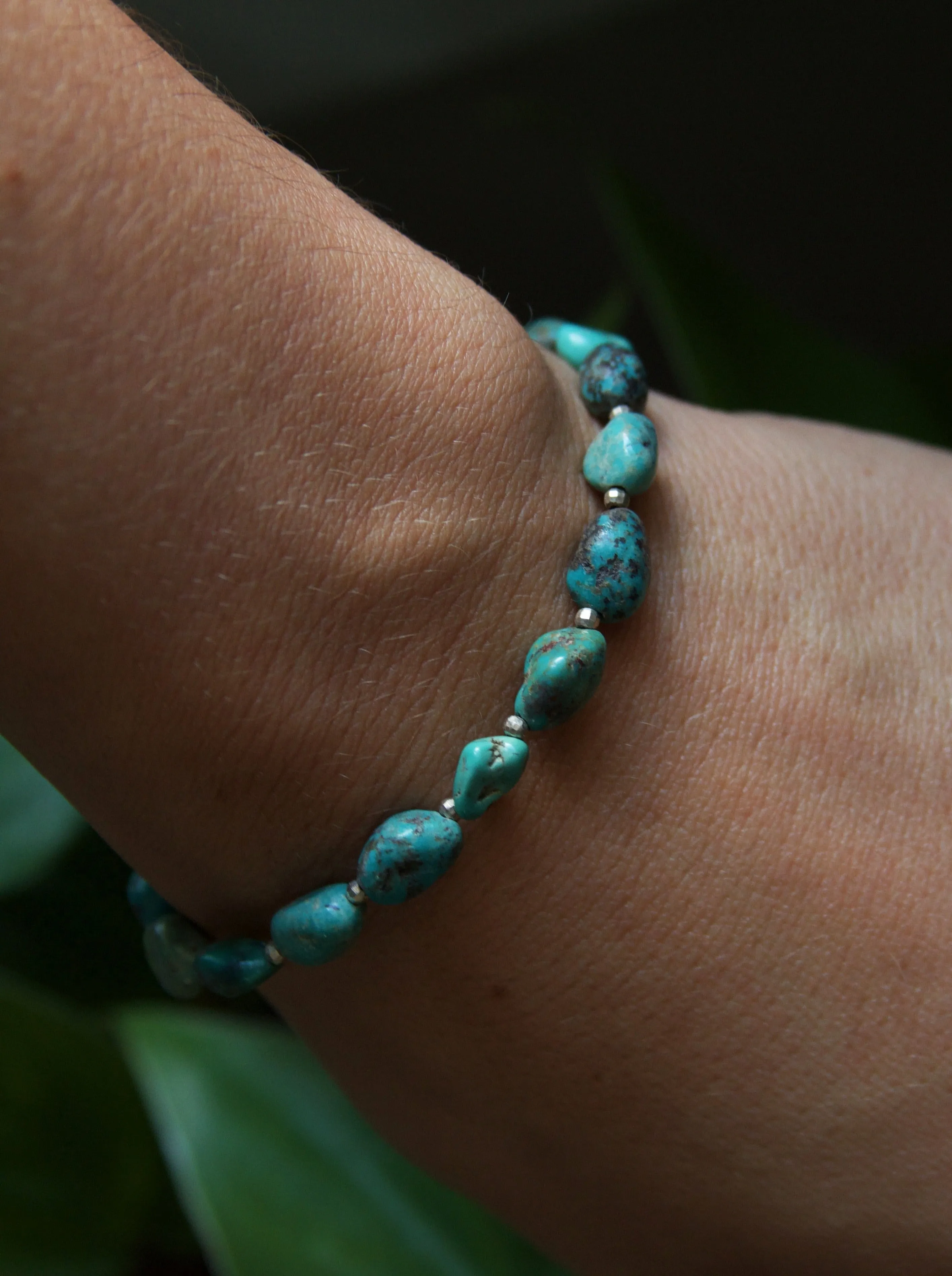 Turquoise and Sterling Silver Beaded Stretch Bracelet