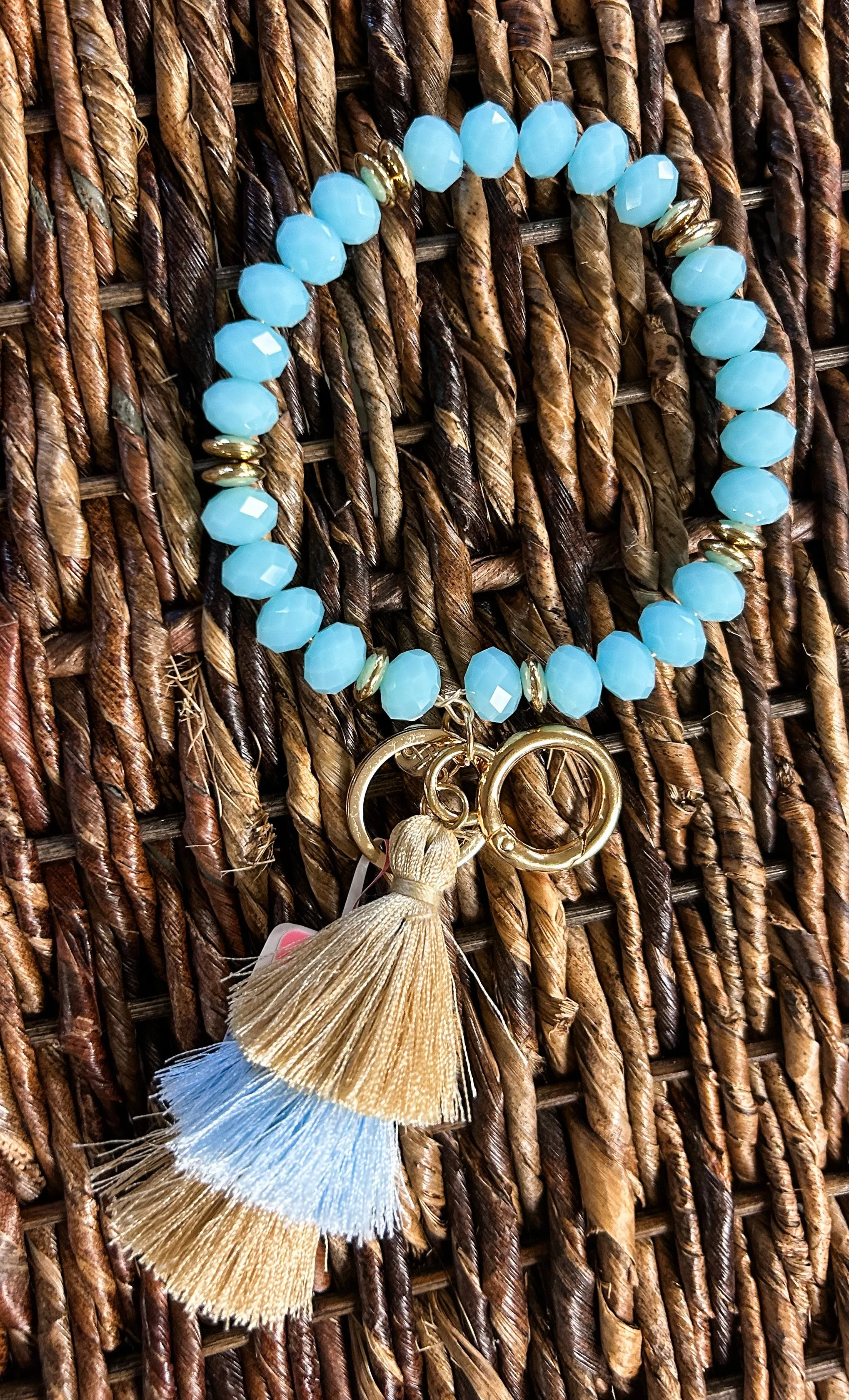 Turquoise Beaded Bangle Key Chain Bracelet