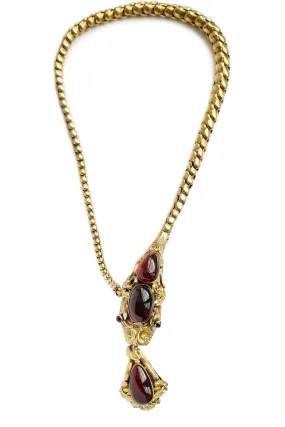 Victorian Snake / Serpent Necklace in 18k Gold set with Garnets