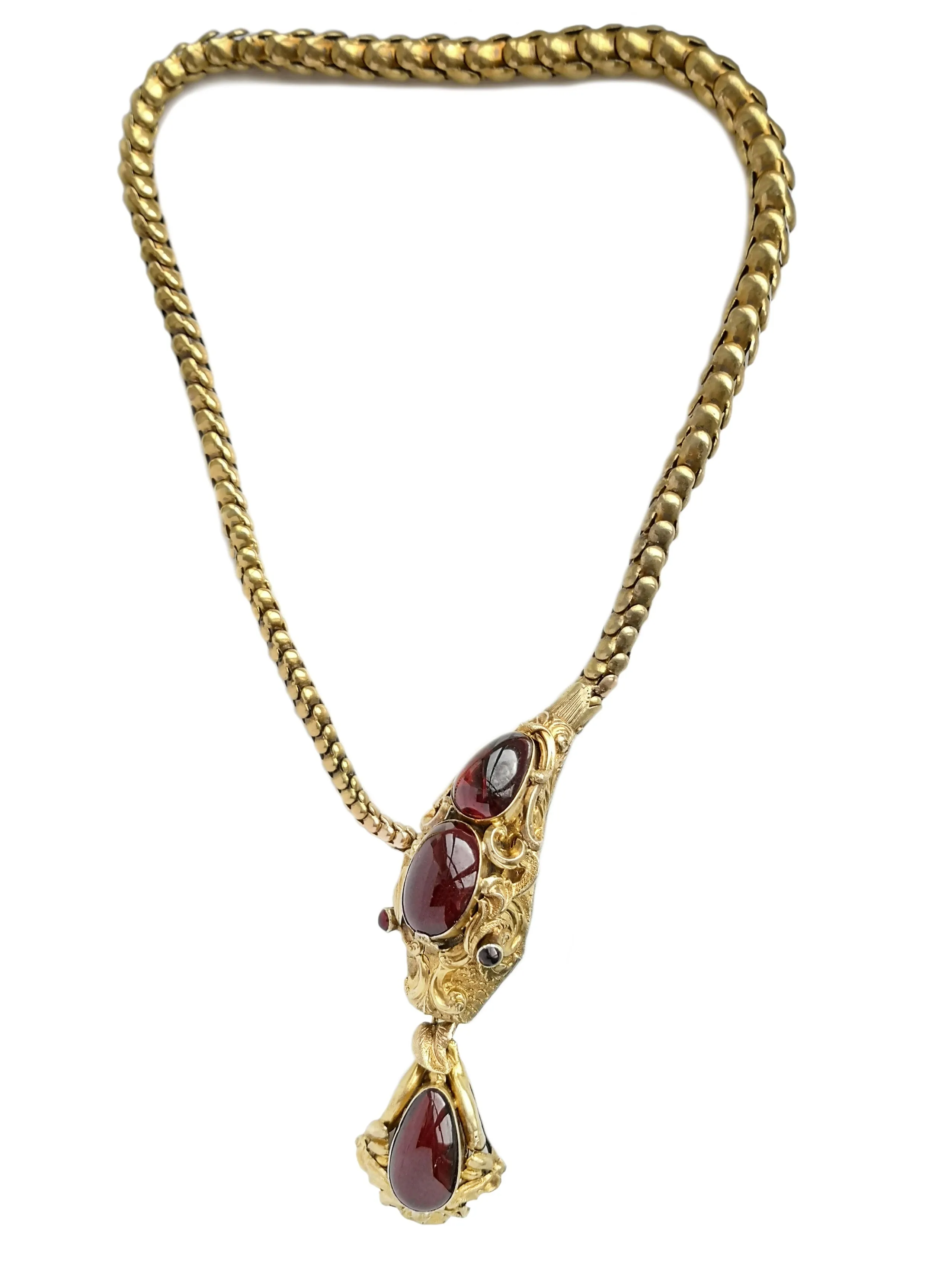 Victorian Snake / Serpent Necklace in 18k Gold set with Garnets