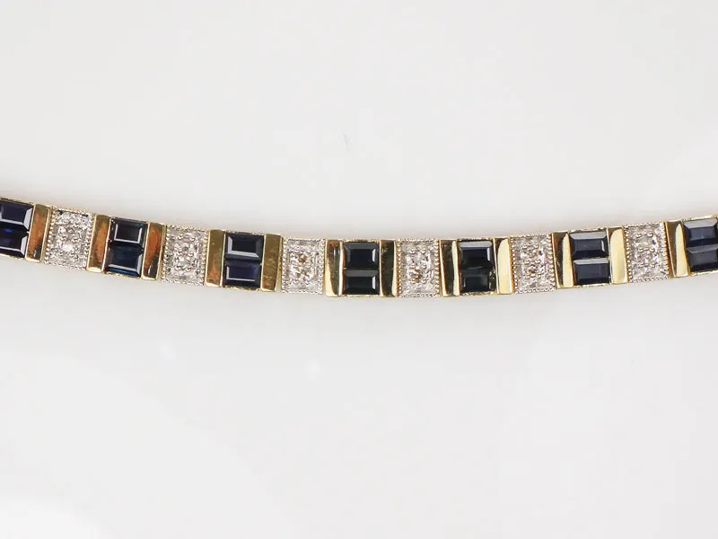 Vintage 14k Two Tone Gold Natural Blue Sapphire and Diamond Bracelet 7 1/4"