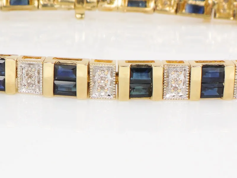 Vintage 14k Two Tone Gold Natural Blue Sapphire and Diamond Bracelet 7 1/4"