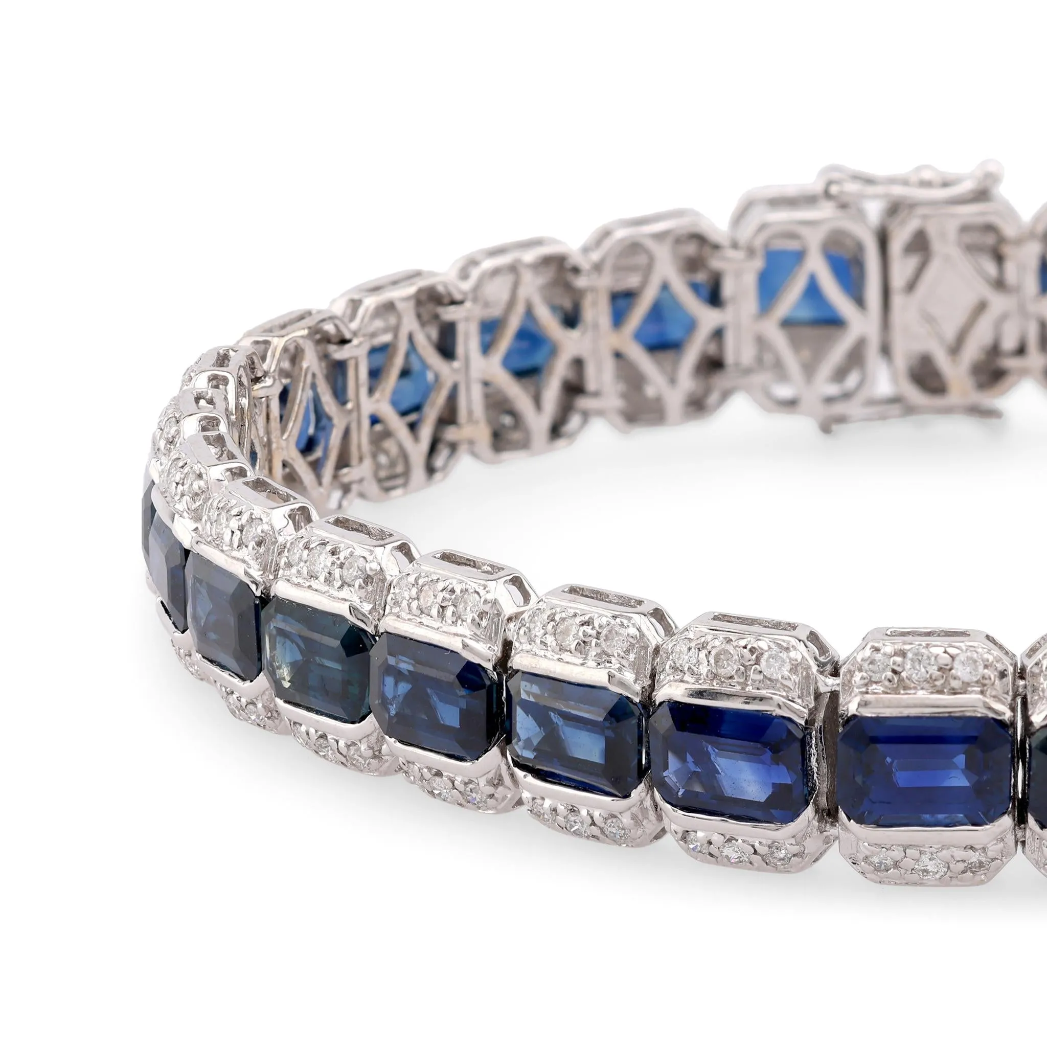 Vintage 22 Carat Sapphire Diamond 18K White Gold Bracelet