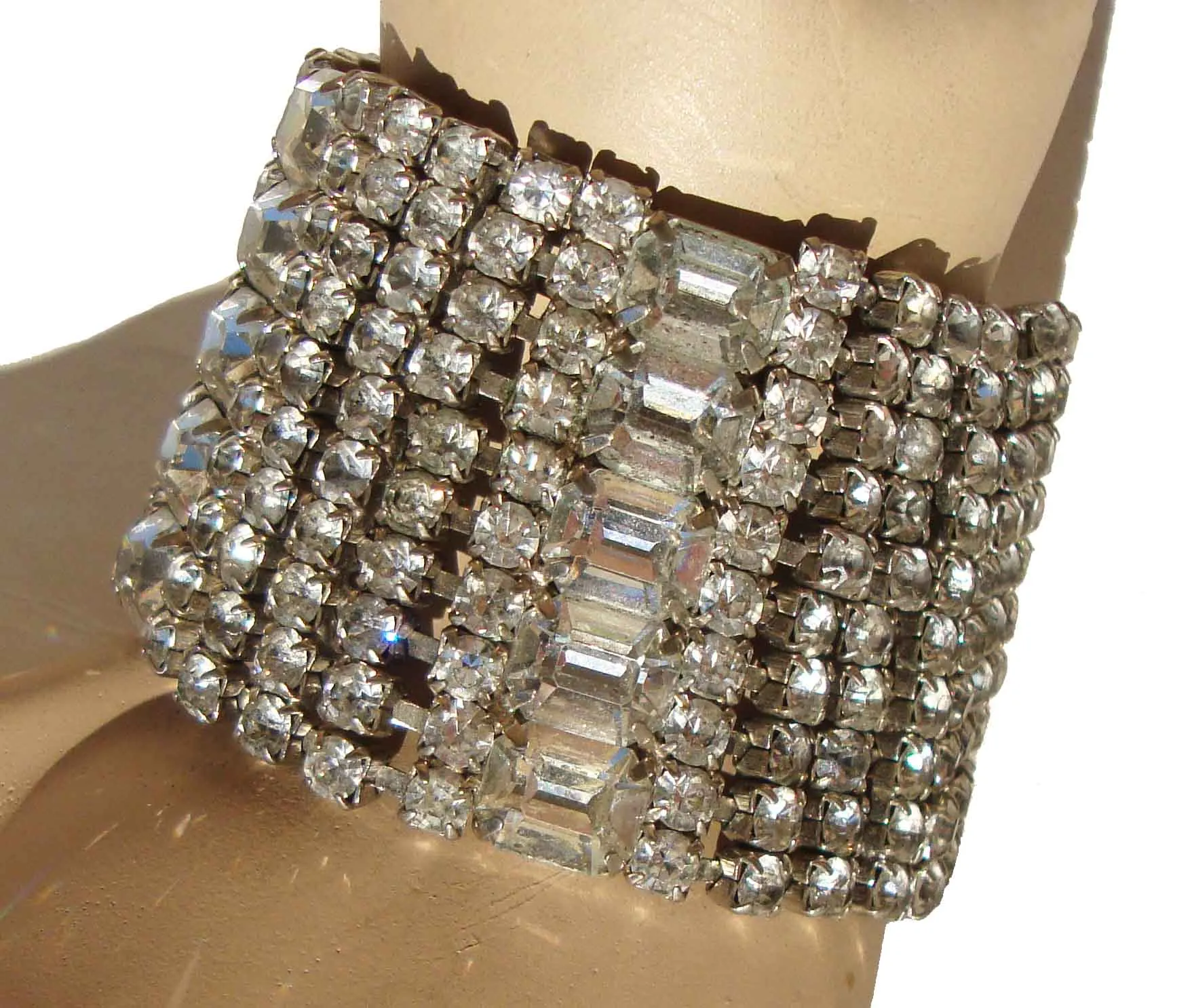 Vintage 30s Rhinestone Bracelet Deco Wide Cocktail Bracelet