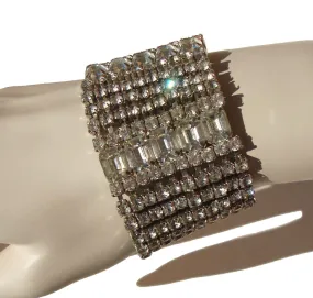 Vintage 30s Rhinestone Bracelet Deco Wide Cocktail Bracelet