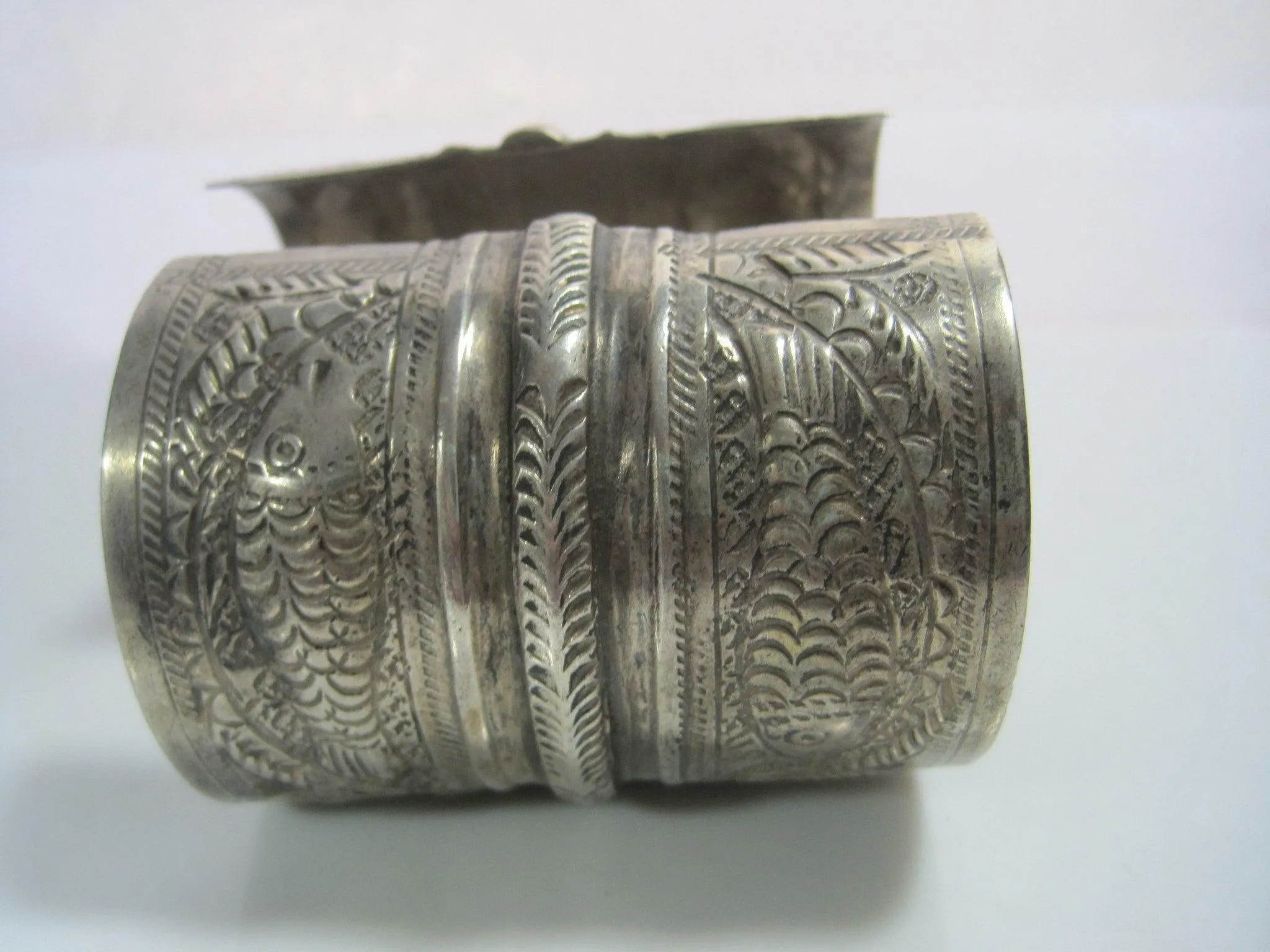 Vintage 800 Silver Siwa Berber Wide Cuff Bracelet