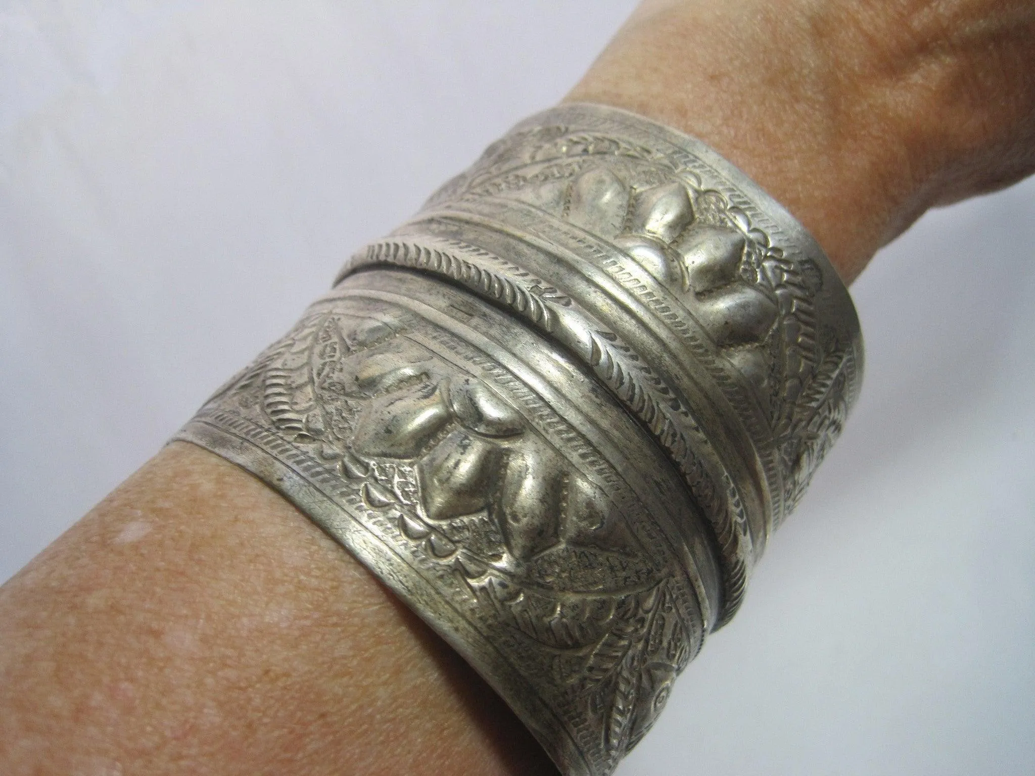 Vintage 800 Silver Siwa Berber Wide Cuff Bracelet